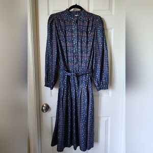 Vintage Matti of Lynne floral and plaid button front belted dress with pockets